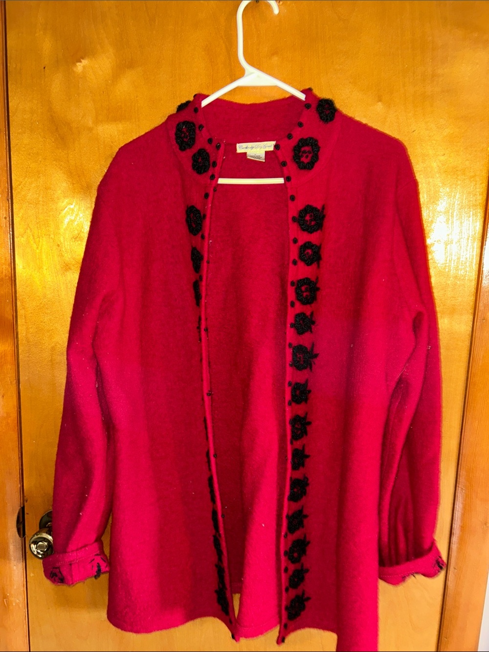 Cambridge Dry Goods Bright Red Wool Coat with Black Button Accents